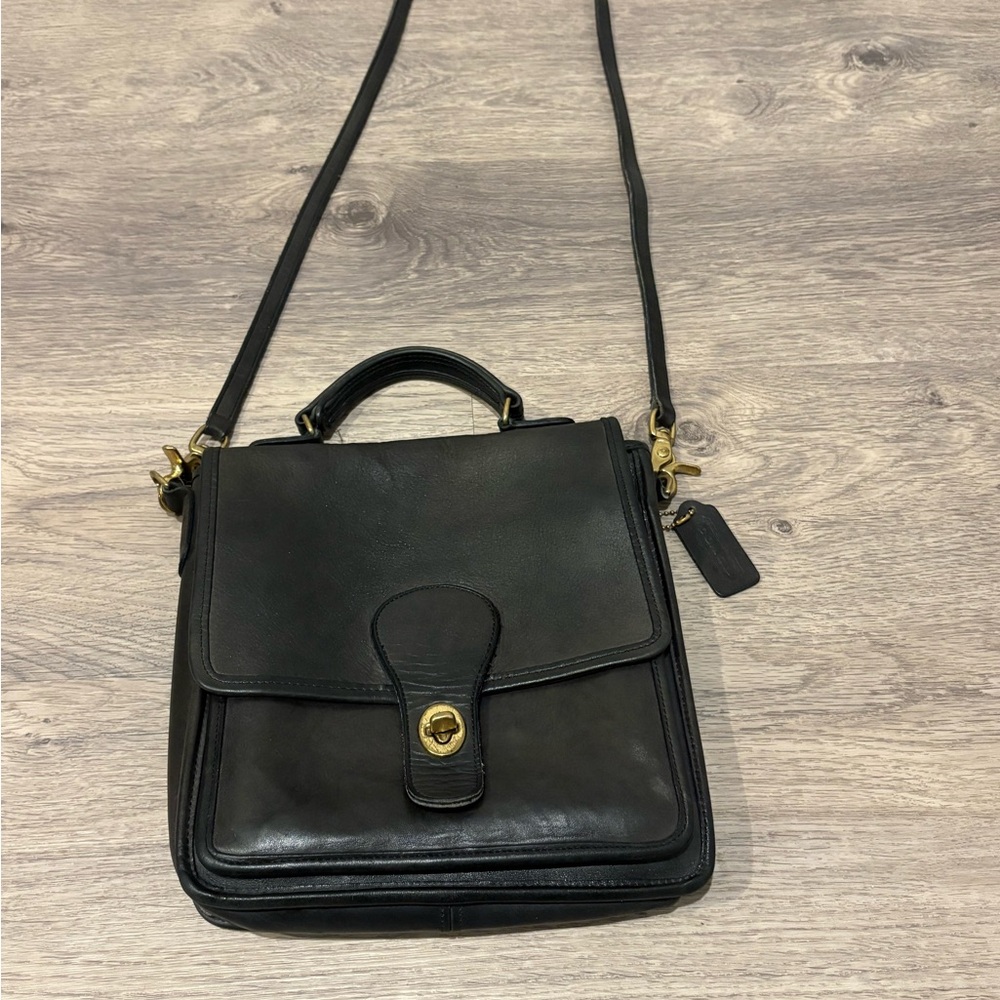 Vintage Coach Station Bag Black Leather Crossbody Purse 1980s Made In USA